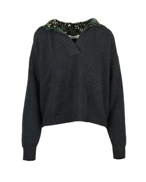 Jucca Polo Sweater With Sequin-Embellished Collar And Ribbed Knit Finish - Black