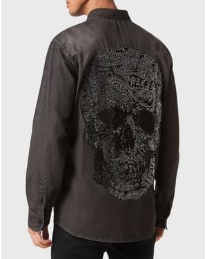 Philipp Plein Denim Shirt Ls Paisley Strass - Black
