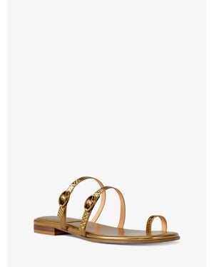 Michael Kors Kya Metallic Snake Embossed Leather Flat Sandal