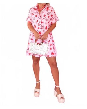 Karlie Beach Shirt Dress - Red