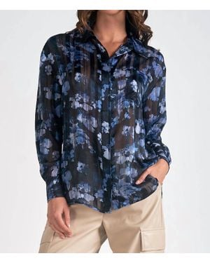 Elan Long Sleeves Floral Sheer Blouse - Blue