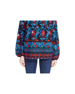 Tanya Taylor Nessa Embroidered Off The Shoulder Top - Blue