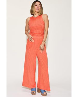 TRUEDAMES Full Size Ribbed Tank And Wide Leg Pants Set - Red