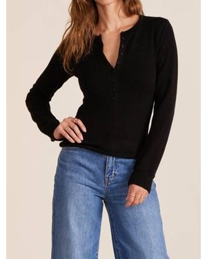Bobi Long Sleeve Slim Button Placket Tee - Black
