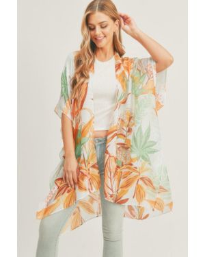 TRUEDAMES Forest Print Kimono - White