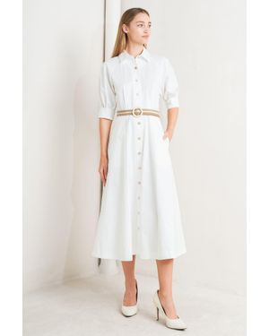 TRUEDAMES Relaxed Tailor Woven Midi Dress - White
