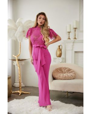 TRUEDAMES Fashion Crochet Jumpsuit - Pink