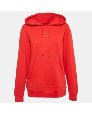 BOSS Logo Applique Cotton Knit Hooded Sweatshirt - Red