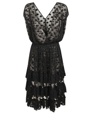 Dries Van Noten Midi Dress With Deep V-Neck And Layered Ruffles - Black