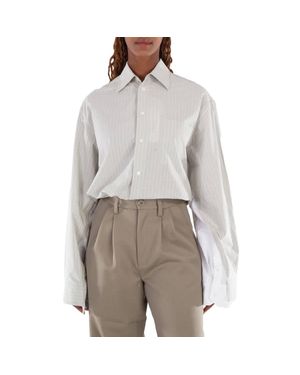 MM6 by Maison Martin Margiela Striped Oversized Long-Sleeved Shirt - Gray
