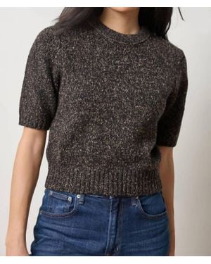 Lilla P Short Sleeve Marled Pullover Sweater - Black