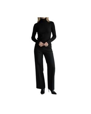 AMBAR Mock Neck Long Sleeve Cotton Rib Top - Black