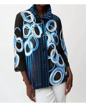 Joseph Ribkoff Mesh & Satin Soutache Blouse Jacket - Blue