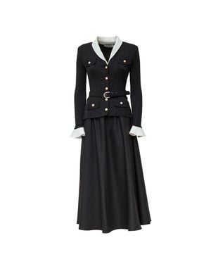 Self-Portrait Knit Twill Midi Dress With Jewel Buttons And Removable Straps - Black