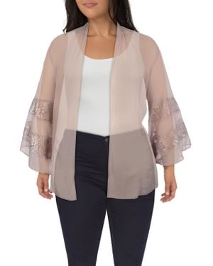 R & M Richards Lace Trim Sheer Kimono - Natural
