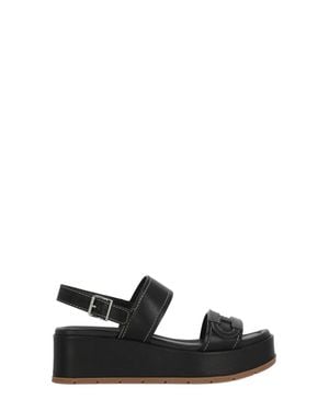 Hogan H703 Embossed H Leather Sandals - Black