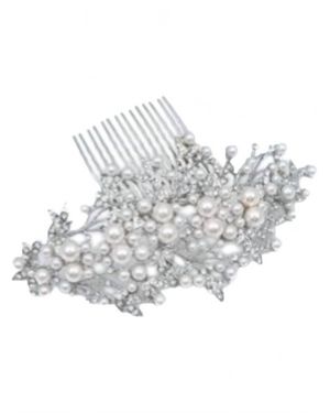 Design by Conception Encrusted Crystal And Pearls Hair Comb - White
