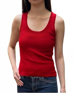 White + Warren Superfine Merino Ribbed Tank - Red
