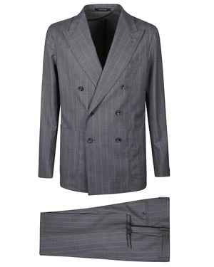 Tagliatore Montecarlo Pinstripe Double-Breasted Suits - Gray