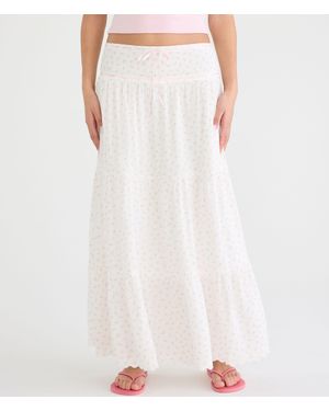 Aéropostale Floral Tiered Maxi Skirt - White
