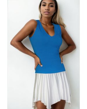 TRUEDAMES Ribbed V-Neck Sleeveless Top - Blue