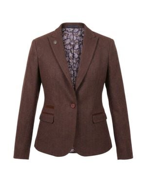 TruClothing Tweed Blazer Herringbone Slim Fit Work Office Jacket - Brown