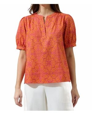 Sugarlips Debary Floral Neli Split Neck Top - Orange
