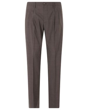 BRIGLIA Mink Plattis Double Darts Wool Straight-Leg Pants - Gray