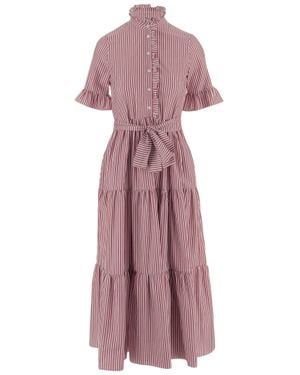 F.it Striped Cotton Dress With Ruffle Collar - Purple