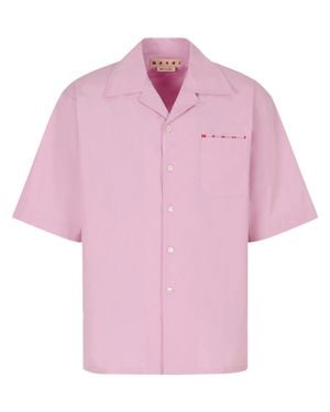 Marni Boxy Leather Shirt With Camp Collar - Pink