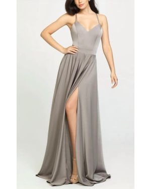 Madison James A-Line Dress With Criss Cross Back And Slit - Gray