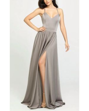 Madison James A-Line Dress With Criss Cross Back And Slit - Gray