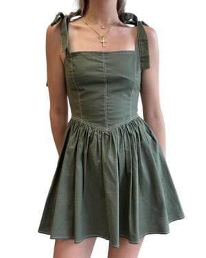Idem Ditto Fierce Pocketed Linen Shoulder Tie Mini Dress - Green