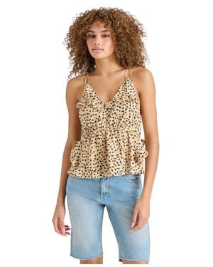 Steve Madden Mina Top Desert Sand Ruffle Trim V-Neck Blouse Pall62 - White
