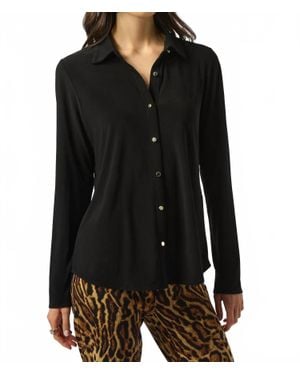 Joseph Ribkoff Silky Knit Button Front Long Sleeve Top - Black