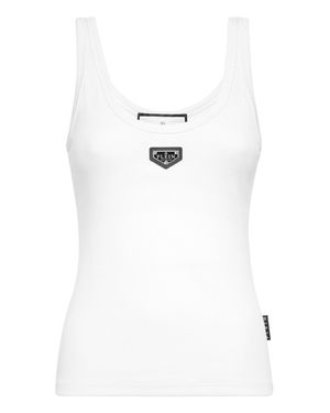 Philipp Plein Rib Tanktop Placca - White