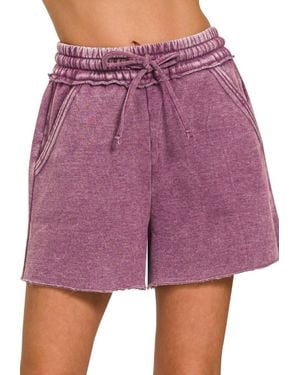 42Pops Acid Wash Fleece Shorts - Purple