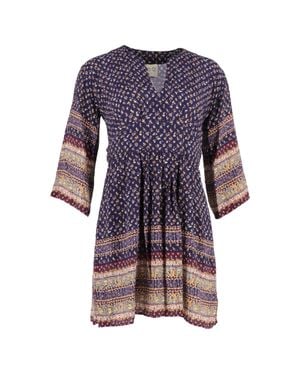Sea Printed V-Neck Mini Dress - Blue