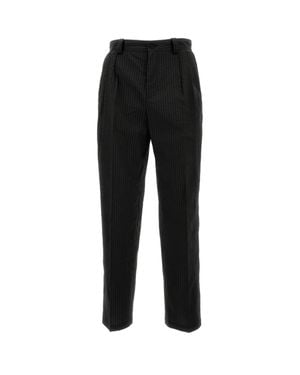 Maison Kitsuné Cotton Wide-Leg Pants With Striped Pattern And Logo Accents - Black