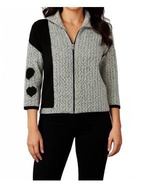 French Kyss Heart Sleeve Crochet Zip Cardigan - Black