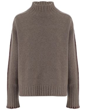 Oliver Lattughi High Neck Cashmere Sweater With Ribbed Details - Brown