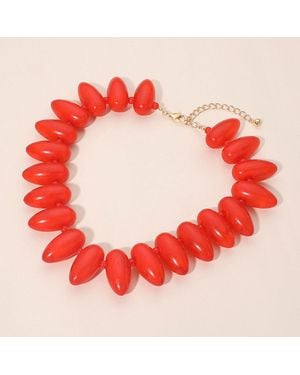 Fashnzfab Chunky Resin Pebble Beaded Statement Necklace - Red