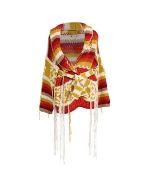Alanui Striped Fringed Wrap Cardigan - Red