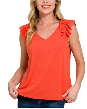 Bibi Ruffle Shoulder Tank - Red