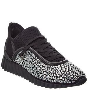Ferragamo Ferragamo Mes Strass Leather-Trim Sneaker - Black