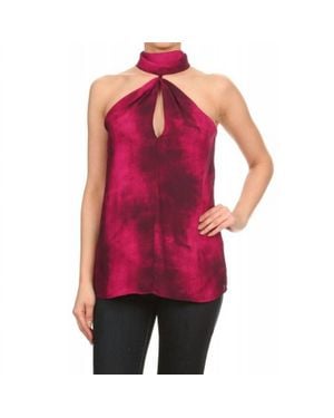 Ariella High Neck Tie-Dye Keyhole Top - Red