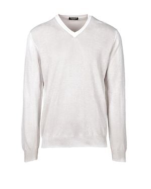 Dondup V-Neck Sweater With Ribbed Cuffs And Hem - White
