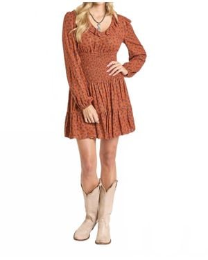 Rock & Roll Denim Mini Dress With Smocked Bodice - Orange