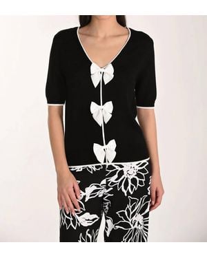 FRANK LYMAN Brixton Ribbon Detailing V-Neck Top - Black