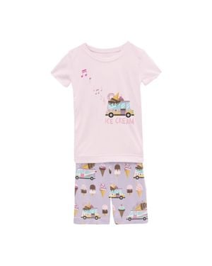 KICKEE Kids' Short Sleeve Graphic Tee Pajama Set With Shorts - Pink
